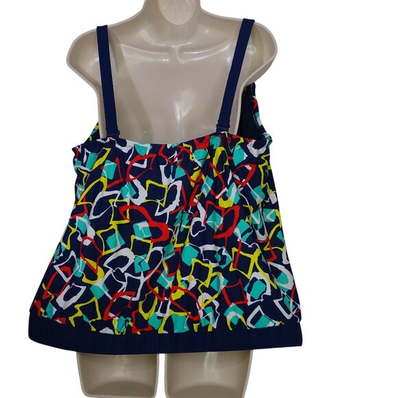 Catalina Swim Tankini Top Women Plus Size 2X 18W 20W Blue Multicolor Geometric - Picture 3 of 10